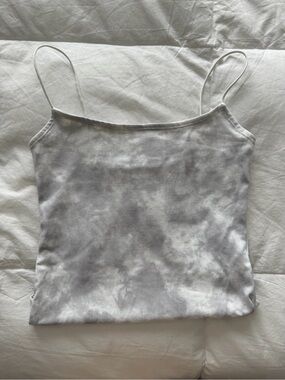 Abercrombie & Fitch White and Gray Tie-Dye Spaghetti Strap Bodysuit